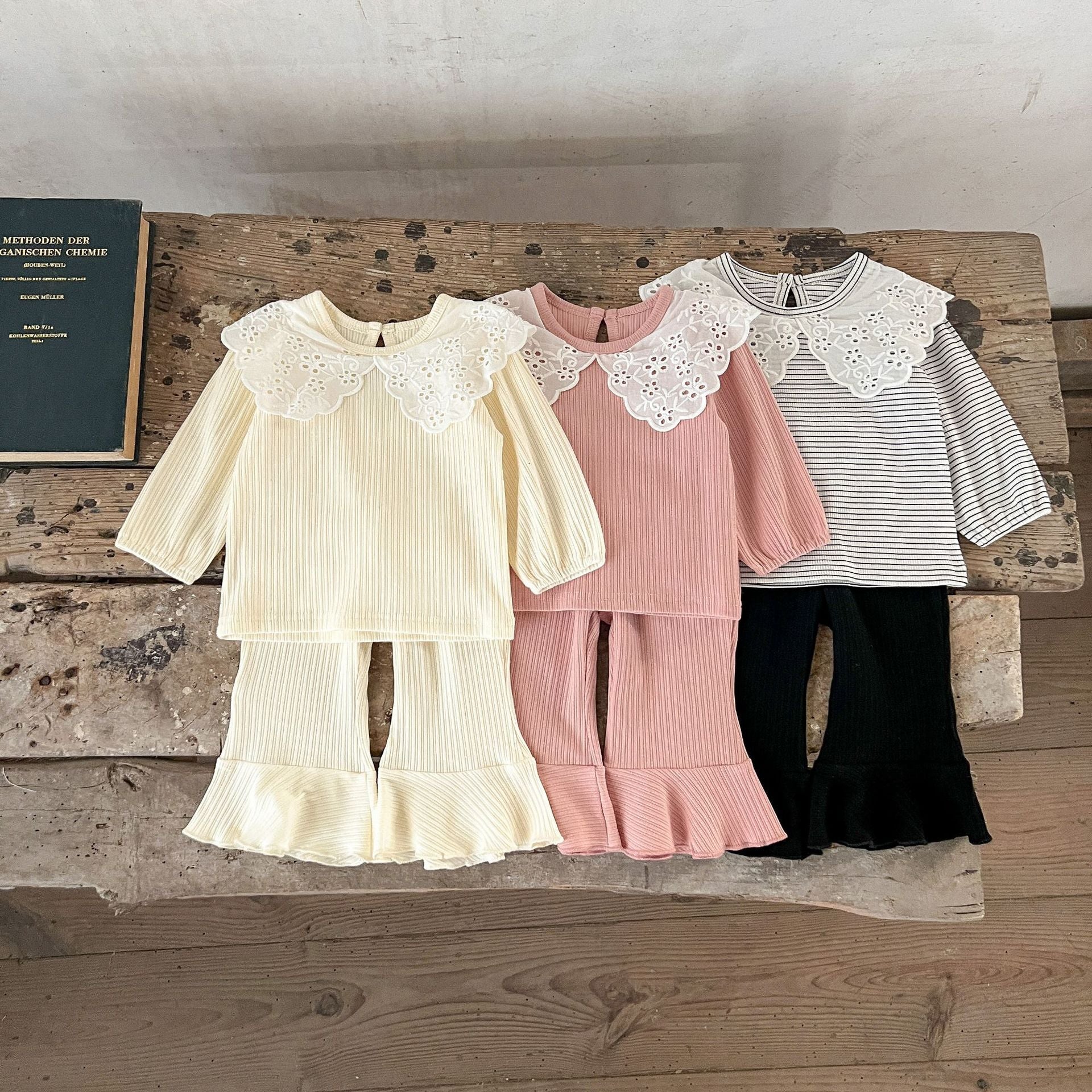 Spring Baby Kids Girls Hollow-Out Collar Top And Flared Pants Clothing-0